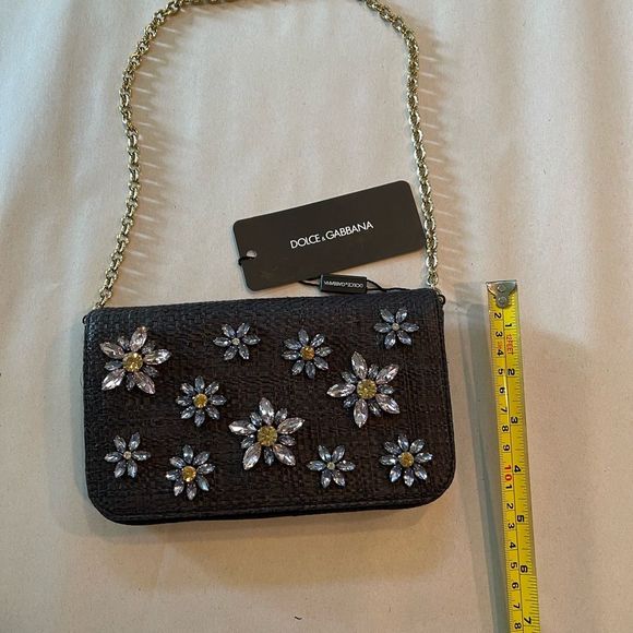 Dolce&Gabbana Floral Embellished Black Raffia Clutch NWT Pristine Condition - Picture 5 of 12